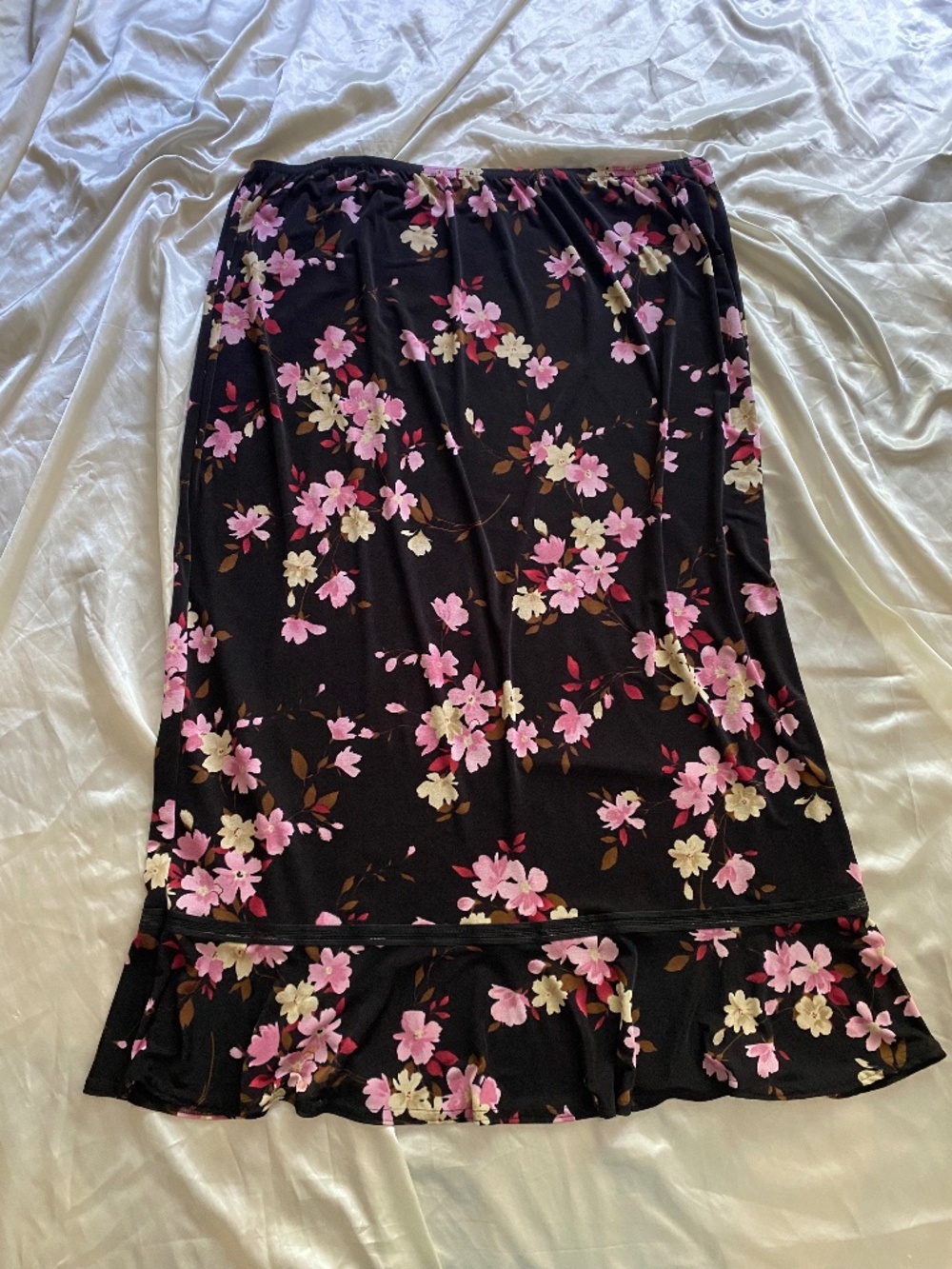 Vintage y2k Black Pink Floral Maxi Skirt Size 2X Plus Boho Fairy
